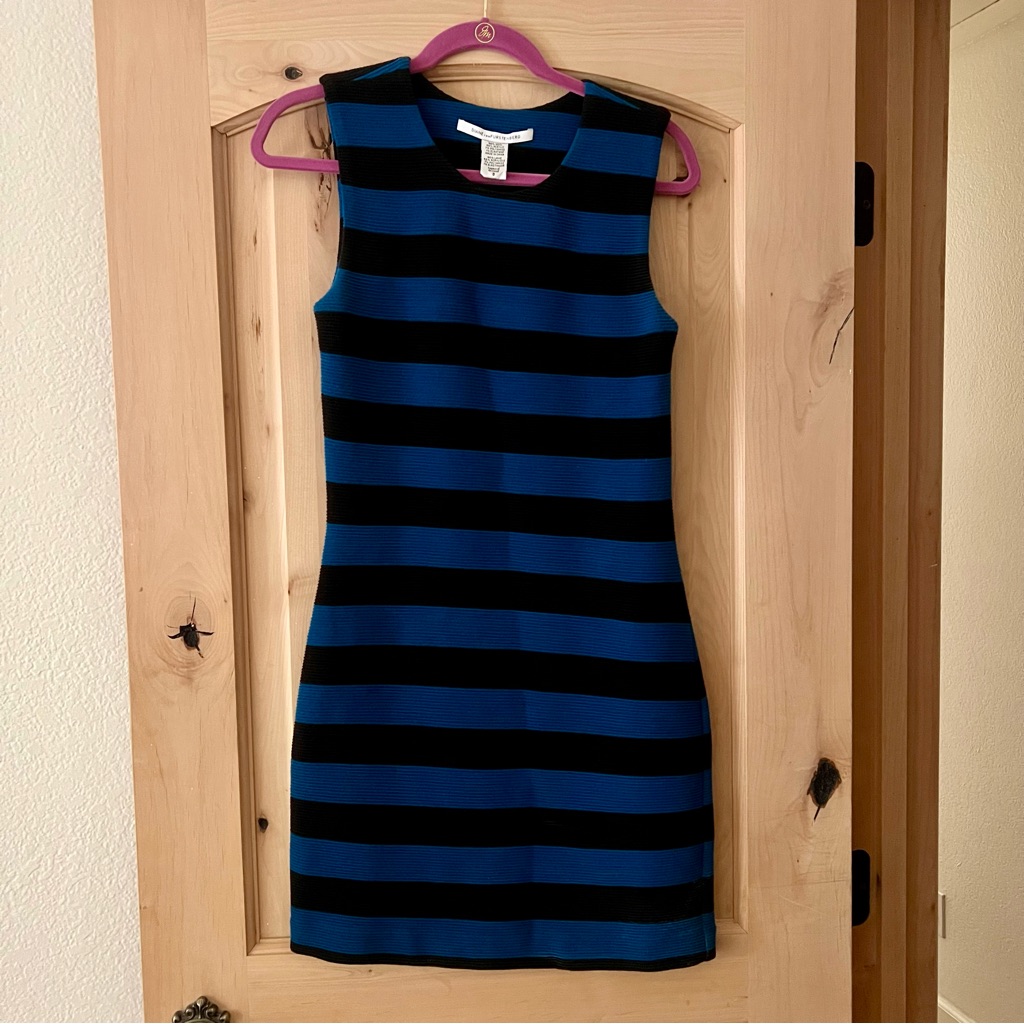 Diane Von Furstenberg Dress Bodycon Ribbed Rigmora Striped Wool Blend